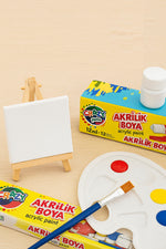 Resim Boya Seti Mini Masa Şövalesi, 2 Tuval, Resim Verniği, Akrilik Boya Palet