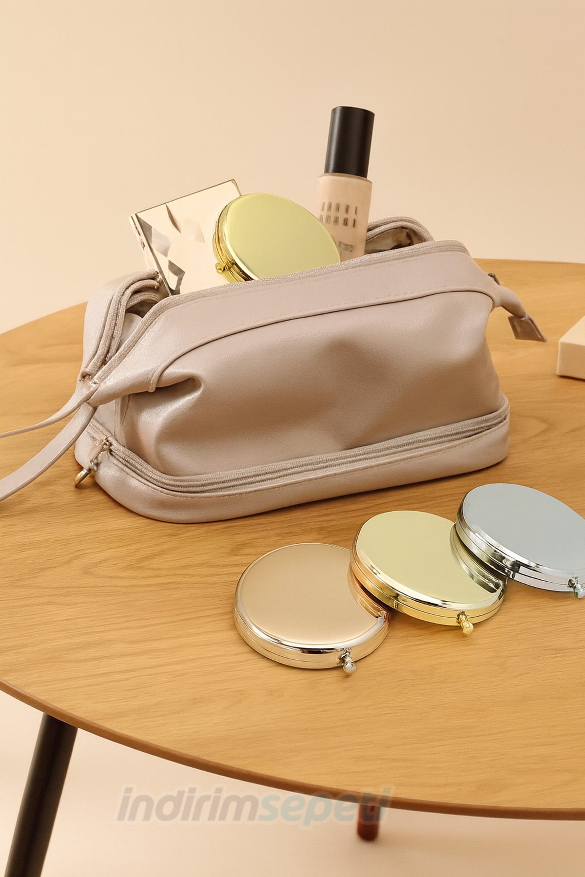 Makyaj Aynası Yuvarlak Çift Taraflı Cep Tipi Çanta İçi Taşınabilir Rose Ayna Hediyelik Promosyon Katlanabilir