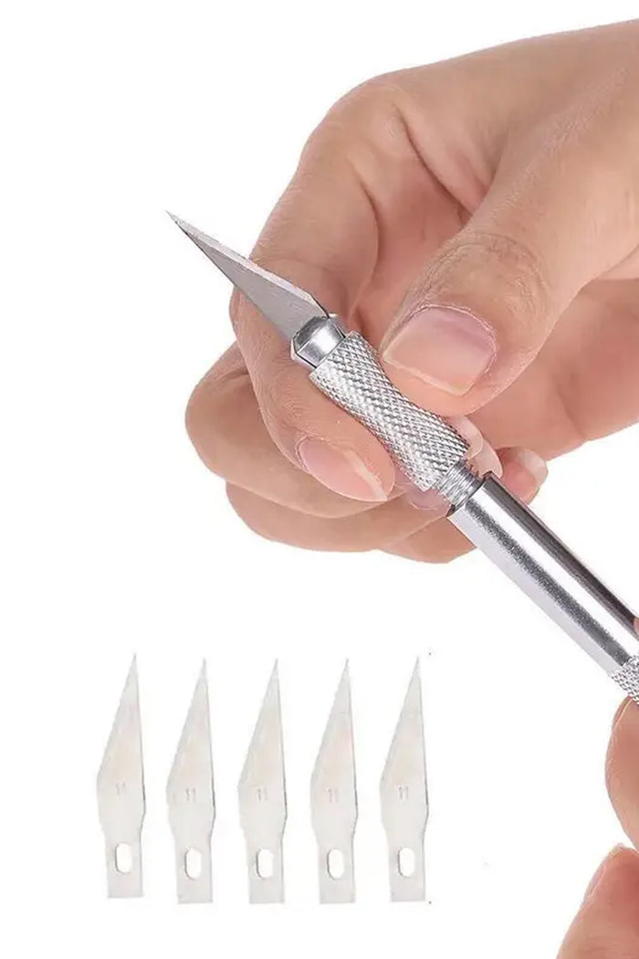 Kretuar Bıçağı 5 Yedek Bıçaklı 1 Paket Hobi Maket Tasarım Neşteri Çelik Alaşımlı Alüminyum Gövde Paslanmaz Hassas Kesim Bıçağı