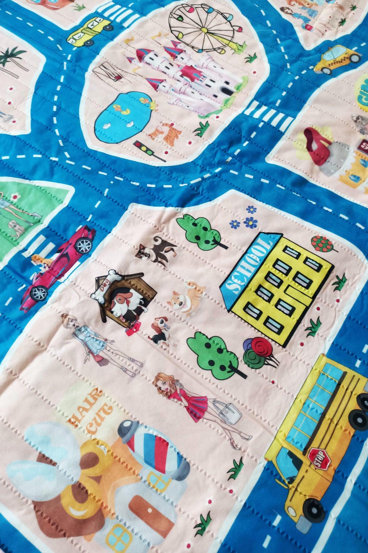 Araba Yollu  Ev Okul Petshop Eğitici Oyun Eğlence Halısı Eva Kumaş Kaymaz Taban Çocuk Odası Halısı 115x135 cm - Indirimsepeti