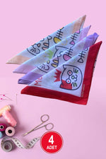 Kedi Baskılı Pamuklu Kare  Eşarp Nefes Alabilir Boyun Eşarp Günlük Güneş Koruyucu 4 Adet - Indirimsepeti