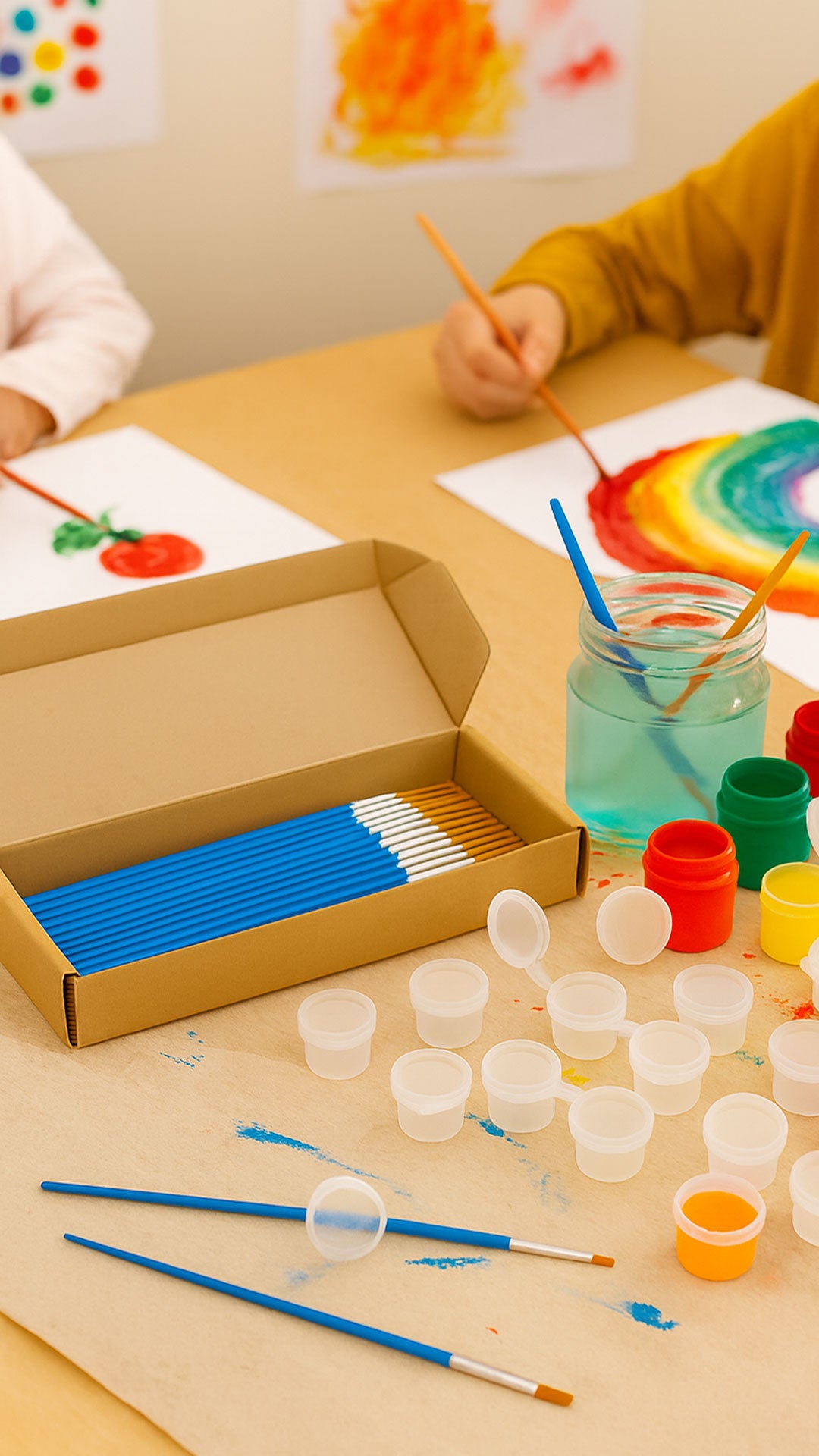 Boyama Başlangıç Seti 100’lü 3ml Boya Kutusu + 100’lü Fırça Okul Atölye Eğitim Seti