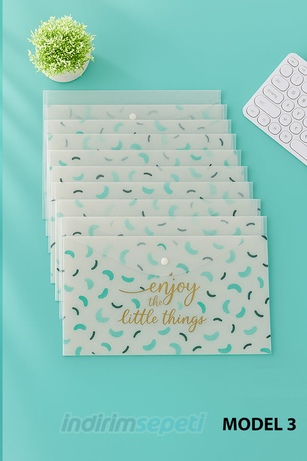 A4 Dosya Çantası – Morandi Şeffaf Plastik Çıtçıtlı Evrak ve Bilgi Çantası (Enjoy The Little Things Model 3