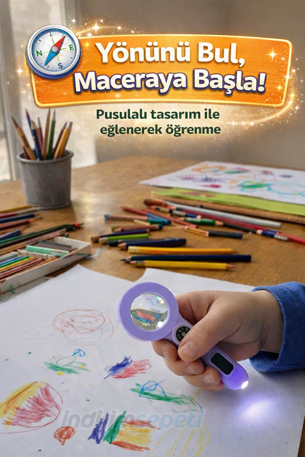 LED Işıklı ve Pusulalı Çocuk Büyüteci – Eğitici Keşif Oyuncağı, İnceleme ve Öğrenme Aracı