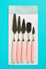 5’li Paslanmaz Çelik Resim Spatula Seti – Sanat ve Hobi İçin Palet Bıçakları – Pembe