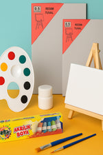 Resim Boya Seti Mini Masa Şövalesi, 2 Tuval, Resim Verniği, Akrilik Boya Palet