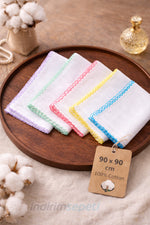 Pamuklu Renkli Oyalı Tülbent 5’li Set | 90x90 cm Kare, Karışık Renk Yumuşak Dokulu