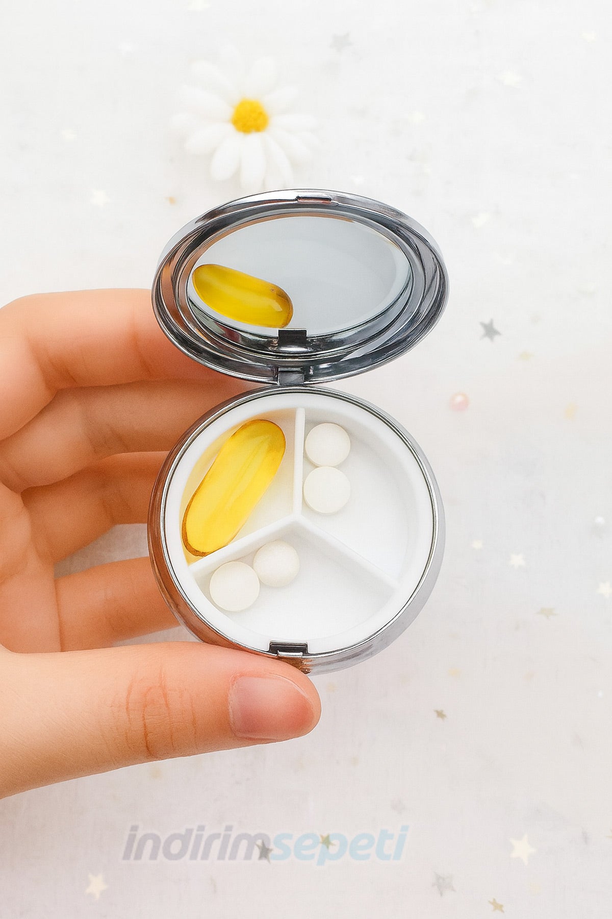 Metal İlaç Organizatörü - 3 Bölmeli Taşınabilir Yuvarlak Hap Kutusu, Seyahat Takı Küpe Saklama Kutusu