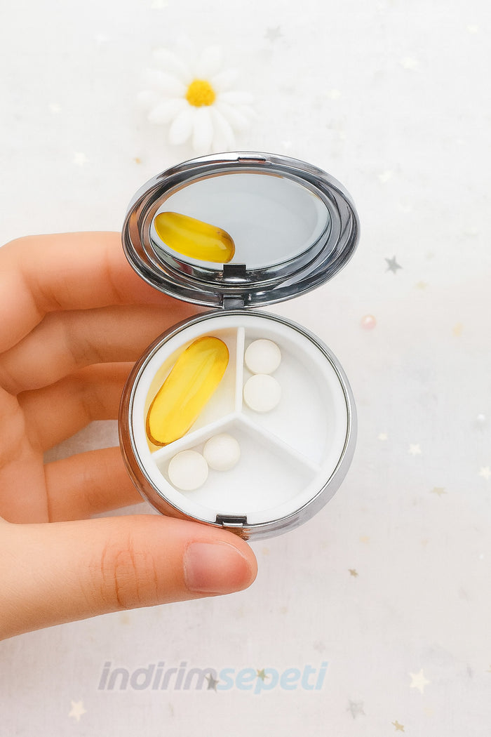 Metal İlaç Organizatörü - 3 Bölmeli Taşınabilir Yuvarlak Hap Kutusu, Seyahat Takı Küpe Saklama Kutusu