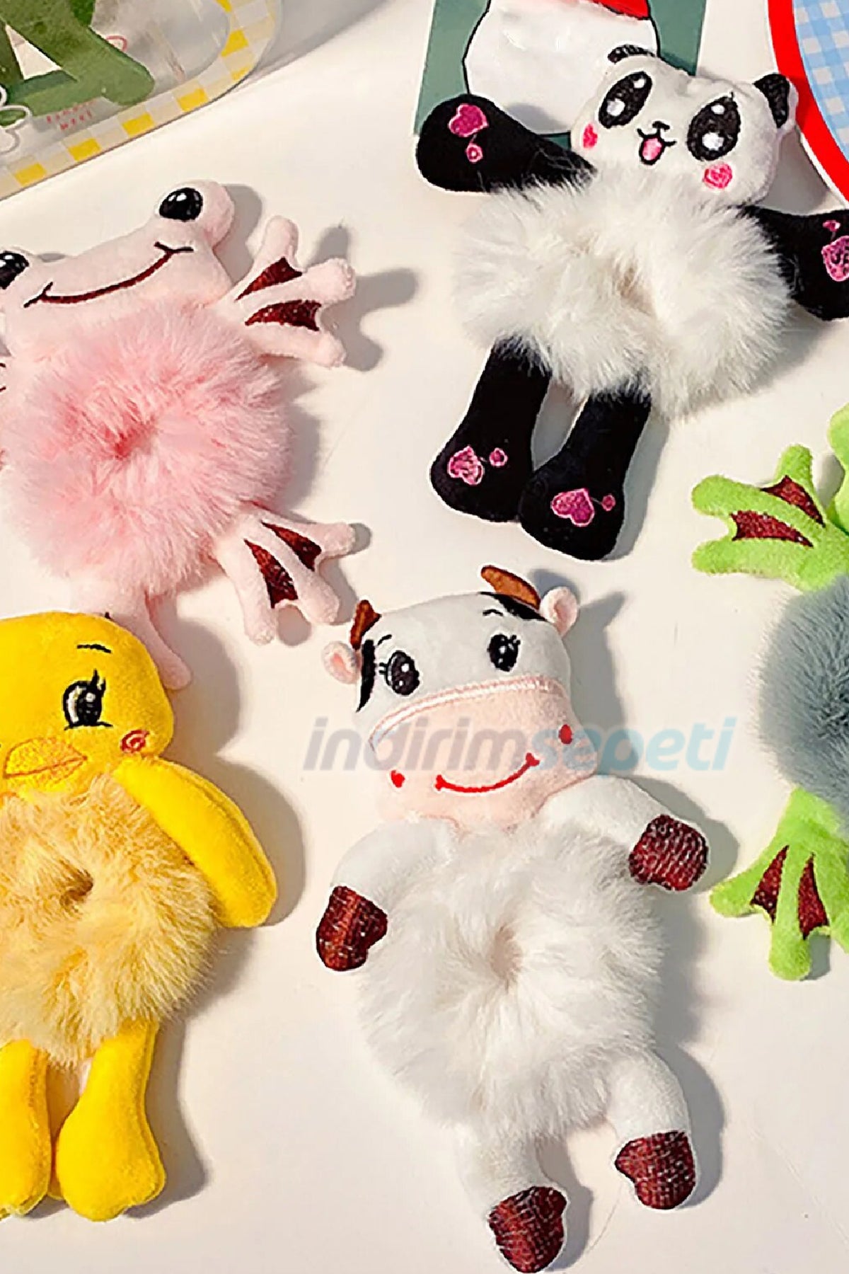 Peluş Sevimli Hayvan Figürlü 3d Boyutlu Saç Toka Lastikli Saç Aksesuar Kedi Civciv Panda inek kurbağa - indirimsepeti