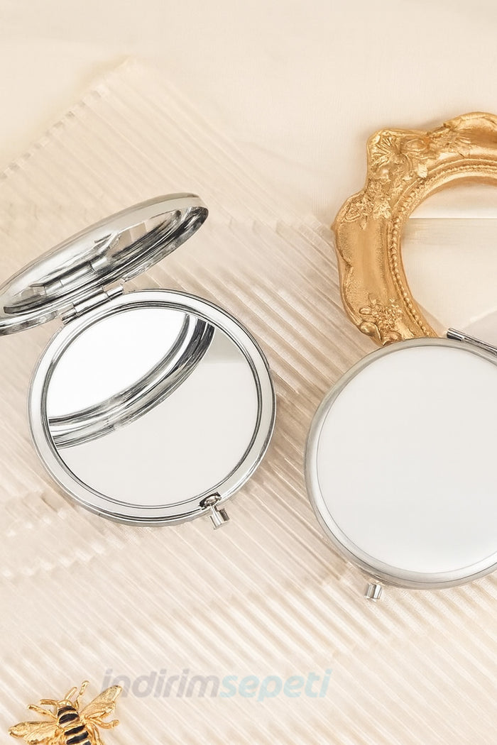 Makyaj Aynası Yuvarlak Çift Taraflı Cep Tipi Çanta İçi Taşınabilir Metalik Ayna Hediyelik Promosyon Katlanabilir