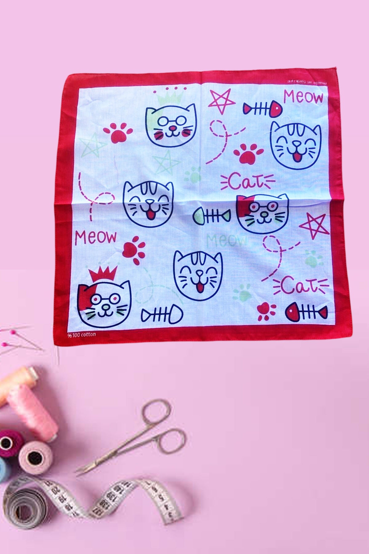 Kedi Baskılı  Pamuklu Kare  Eşarp Nefes Alabilir Boyun Eşarp Günlük Güneş Koruyucu 1 Adet Karışık - Indirimsepeti