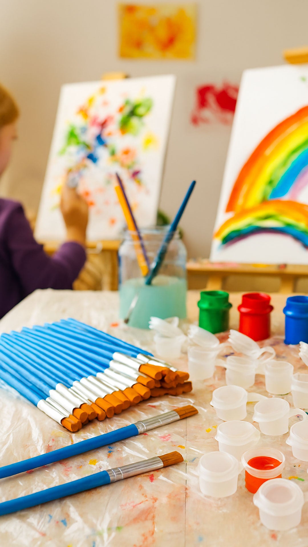 Boyama Başlangıç Seti 100’lü 3ml Boya Kutusu + 100’lü Fırça Okul Atölye Eğitim Seti