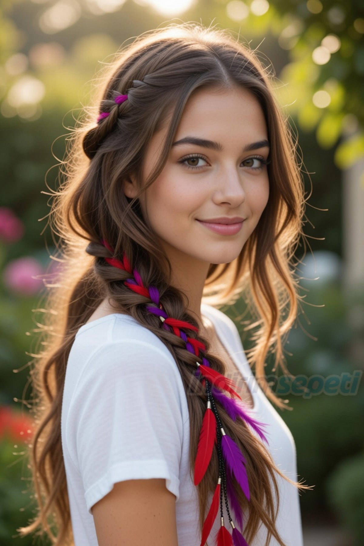 Tüylü Saç Zinciri Rasta Saç İpi Renkli Tüylü Saç Zinciri – Bohem Stil Uzun Saç Aksesuarı 1 Adet Karışık Renk