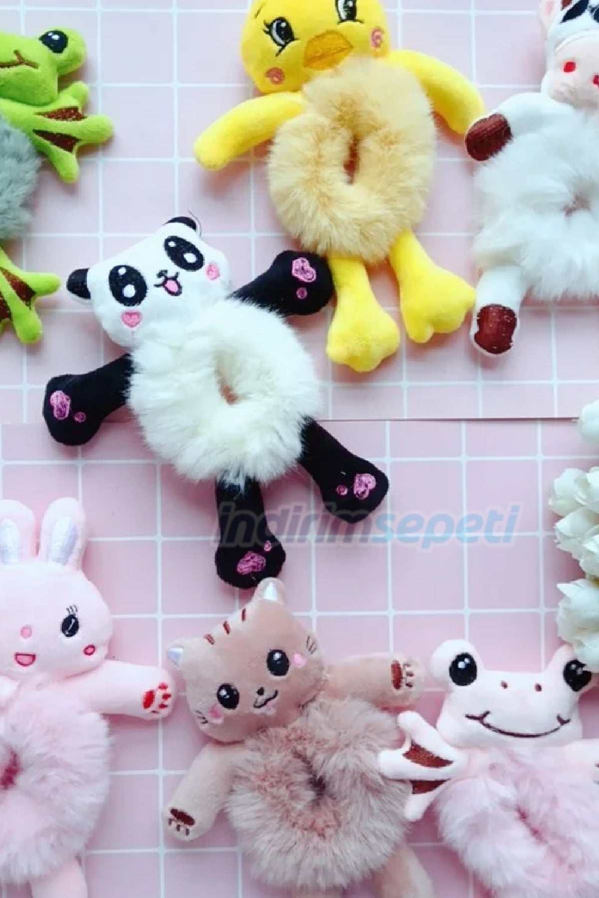 Peluş Sevimli Hayvan Figürlü 3d Boyutlu Saç Toka Lastikli Saç Aksesuar Kedi Civciv Panda inek kurbağa - indirimsepeti