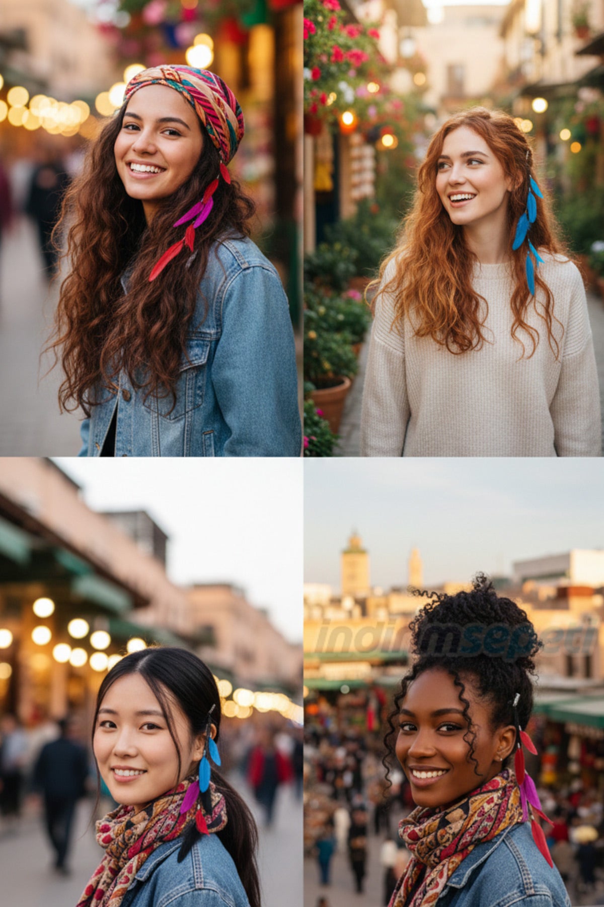 Tüylü Saç Zinciri Rasta Saç İpi Renkli Tüylü Saç Zinciri – Bohem Stil Uzun Saç Aksesuarı 1 Adet Karışık Renk