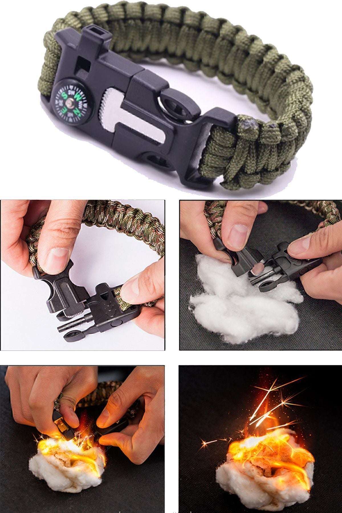 Survival Pusulalı Hayatta Kalma Bilekliği Kamp Bileklik Düdük Çok Amaçlı Outdoor Aksesuar Kit Askeri - indirimsepeti