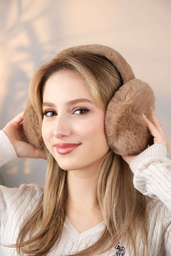 Trend Peluş Kulaklık Katlanır Model Soğuk Koruyucu Peluş Kalın Kışlık Soft Kulaklık Kahve