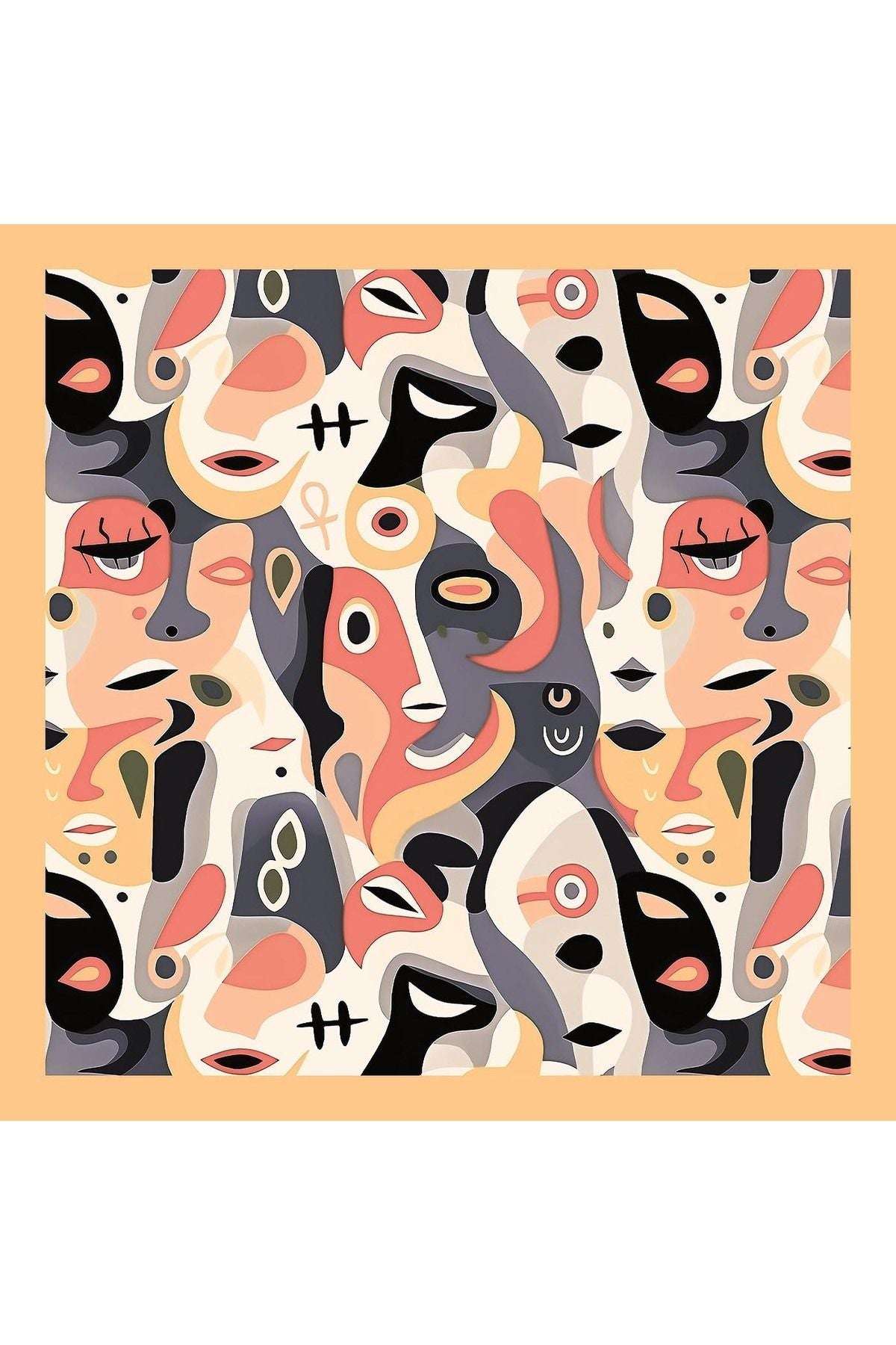 Picasso Turuncu Saten Kumaş Fular Parlak ve Soft ipeksi Bandana - Indirimsepeti