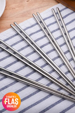 5 Çift Metal Chopstick Paslanmaz Çelik Çin Çubuğu Yemek Çubukları 10 Adet - Indirimsepeti