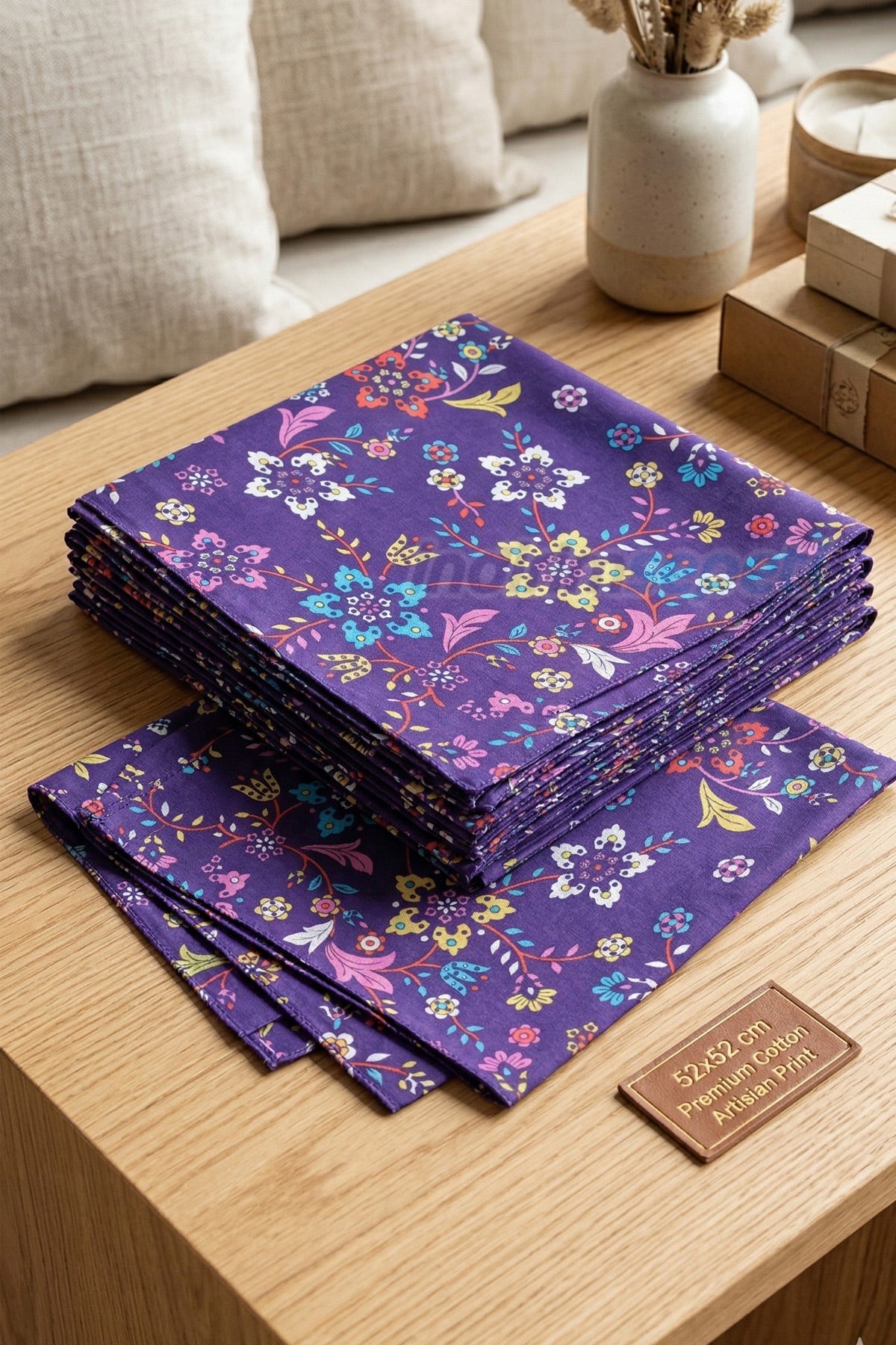 Mor Çiçek Desenli Pamuklu Bandana 52x52 cm – Çok Amaçlı Şık Fular & Saç Bandı Aksesuar - indirimsepeti