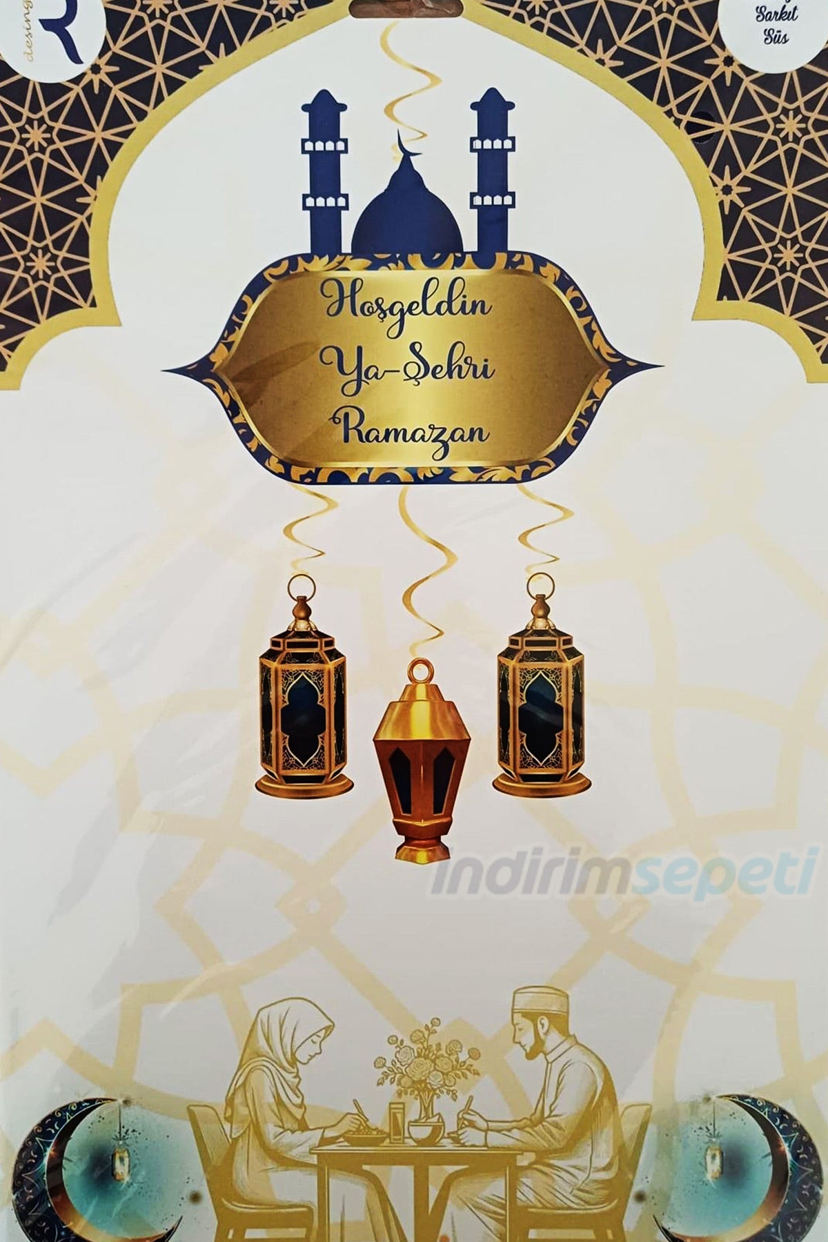 Hoş Geldin Ramazan Dekoratif Mekan Süsü 4 Parça Motifli Sarkıt Ramazan Süsü Lacivert Hoş geldin Ya Şehri Ramazan