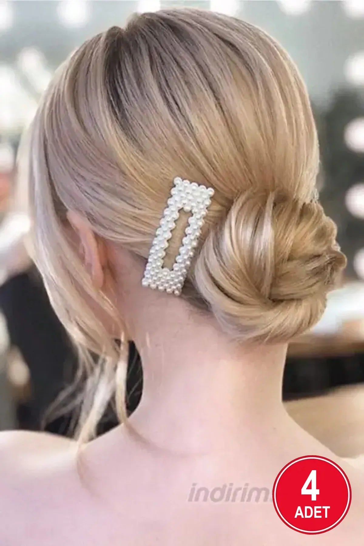 Kadın Incili Yan Toka dikdörtgen 4 Adet - Indirimsepeti