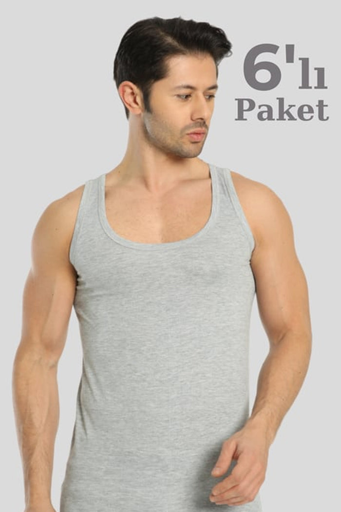 Erkek Beyaz Atlet 6'lı Paket – %100 Pamuklu Süprem Kumaş Klasik Gri - Indirimsepeti