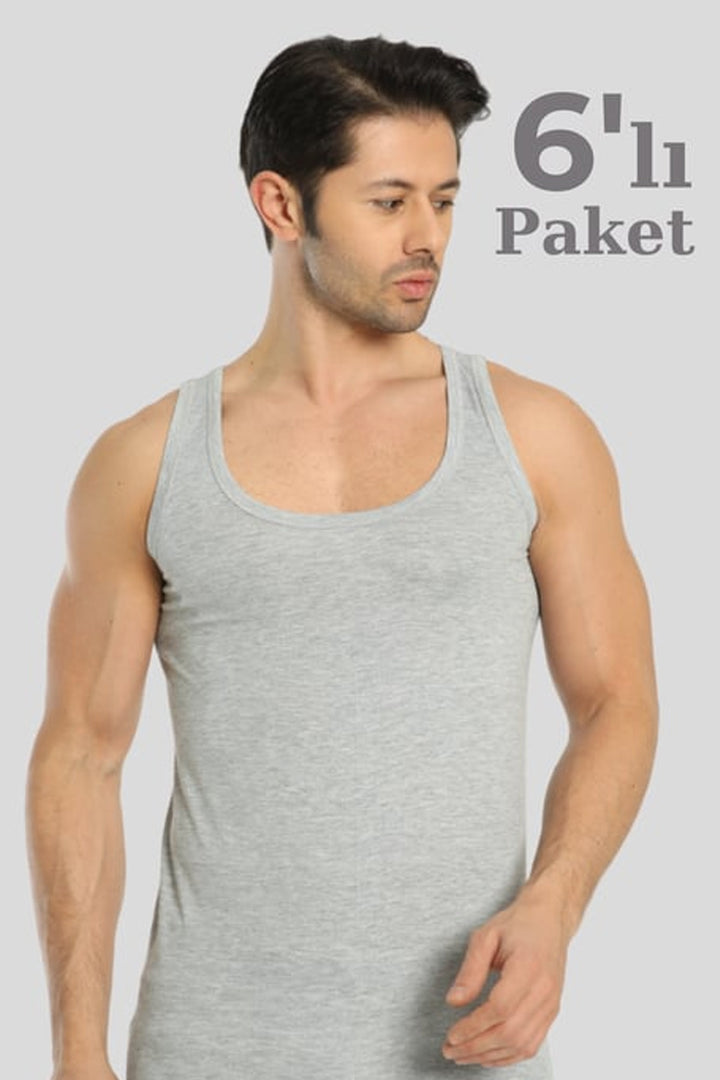 Erkek Beyaz Atlet 6'lı Paket – %100 Pamuklu Süprem Kumaş Klasik Gri - Indirimsepeti