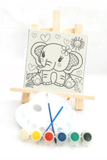 3'lü Çocuk Ressam Seti - 3 Ad. 20 x 20 cm Ön çizimli Tuval, 2 Ad. Fırça, Palet, Boya ve Şövale - Indirimsepeti