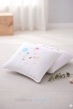 Çiçek Kalpli Çocuk Yastık Kılıfı 47x36 cm | %100 Pamuklu, Çift Yön Desenli – 2 Adet