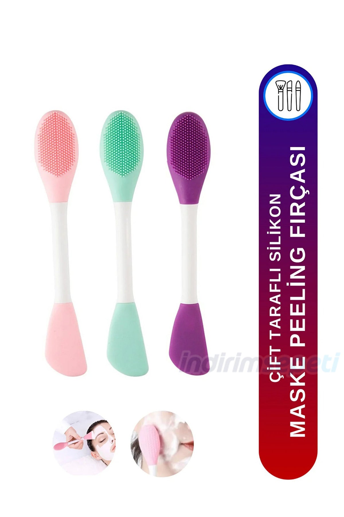 Çift Taraflı Silikon Yüz Maskesi Uygulama ve Peeling Fırçası – Hijyenik Cilt Bakım Aparatı