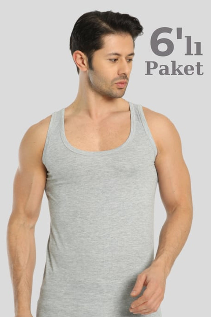 Erkek Beyaz Atlet 6'lı Paket – %100 Pamuklu Süprem Kumaş Klasik Gri - Indirimsepeti