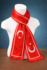 Ay Yıldızlı Desen Premium Saten Fular – 30x130 cm | Resmi Organizasyon Kurumsal Tören Stil - indirimsepeti