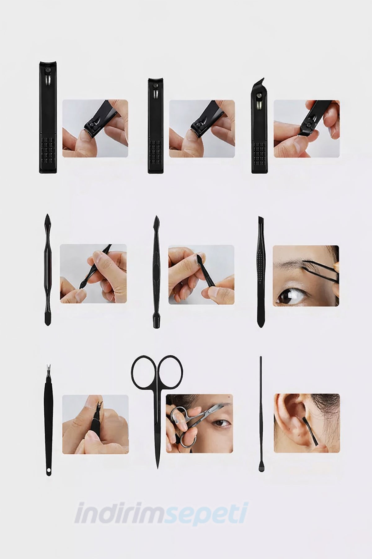 Manikür Pedikür Seti Tırnak Manikür Pensi Set 17 Pcs Tırnak Eti Manikür Makası Siyah Nokta Temizleme