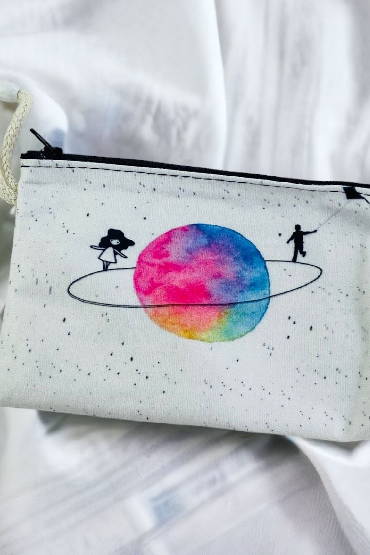 Kalem Kutusu Satürn Kızı Yıkanabilir Fermuarlı Tek Gözlü Bez Kalemlik Cüzdan Makyaj Çantası - Indirimsepeti