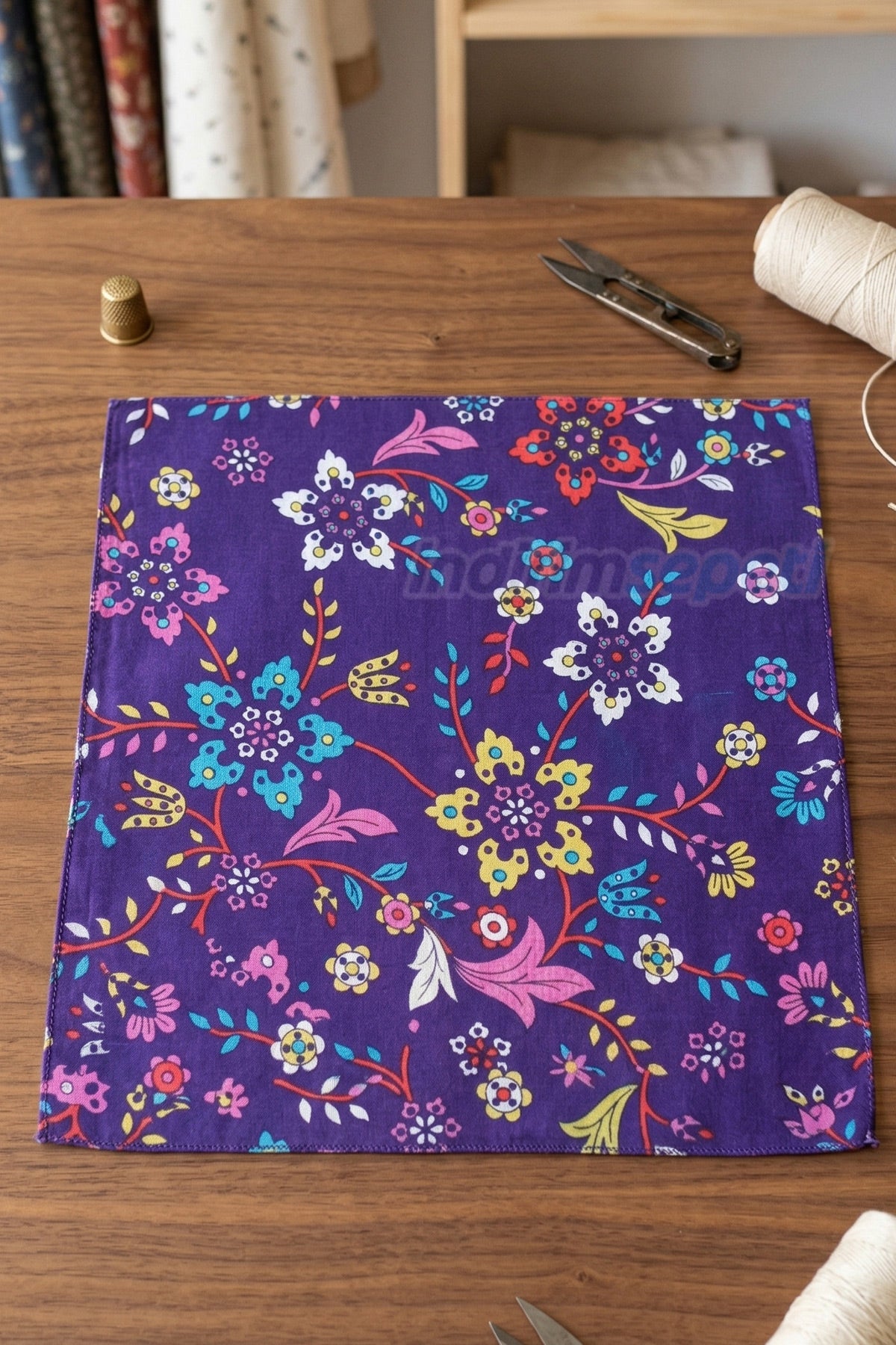 Mor Çiçek Desenli Pamuklu Bandana 52x52 cm – Çok Amaçlı Şık Fular & Saç Bandı Aksesuar - indirimsepeti