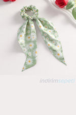 Saten Simit Lastik Toka – Uzun Fiyonklu Şık Saç Tokası | Desenli & Günlük Kullanım Karışık Model 1 Adet