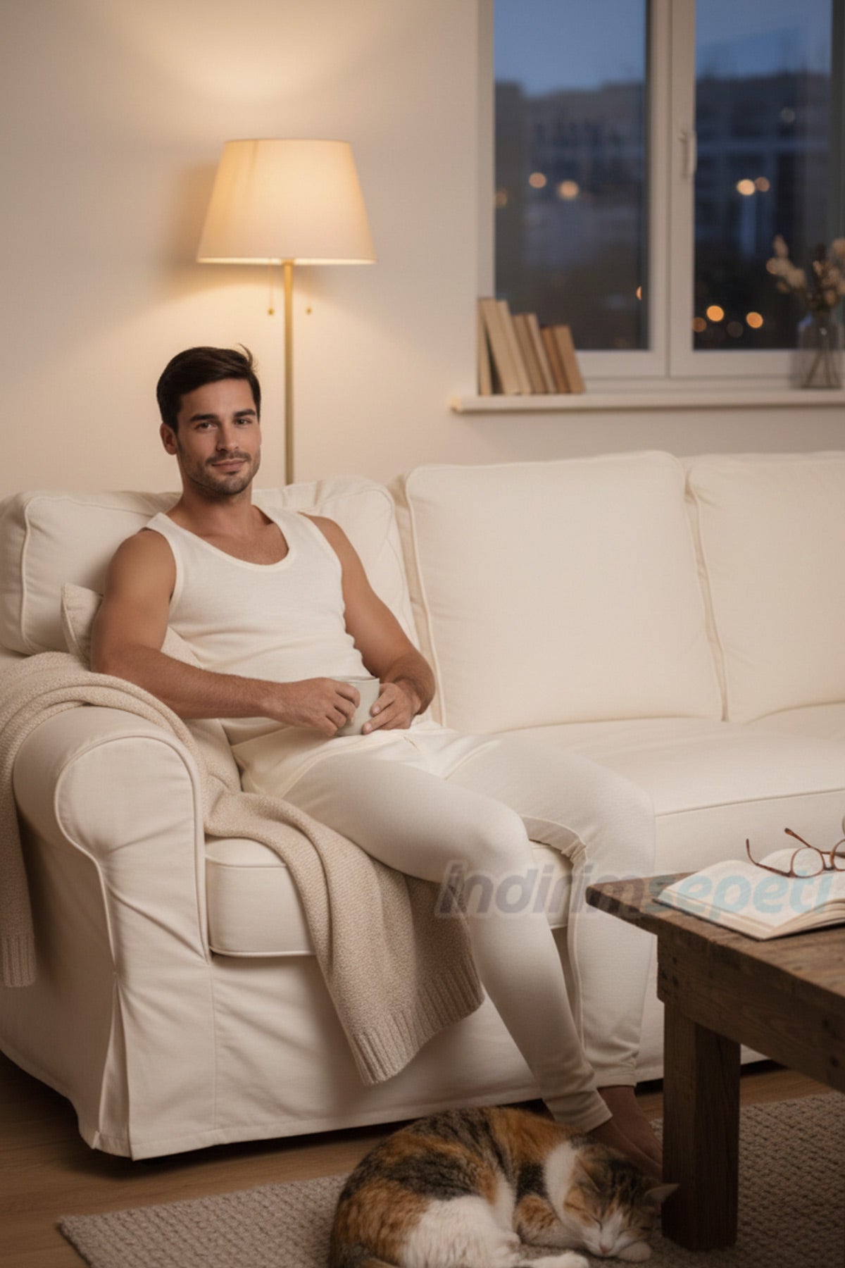 Erkek Krem Yün Atlet – %75 Yün %25 Akrilik, 4 Mevsim Nefes Alan Rahat içlik Fanila