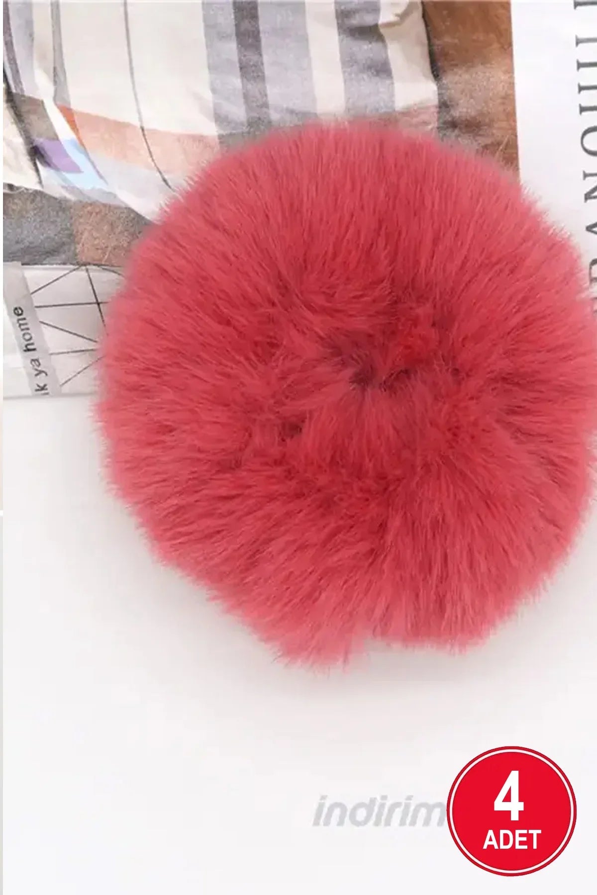 Kadın Renkli Pelüş Tüylü Saç Lastik Toka 4 Adet - Indirimsepeti