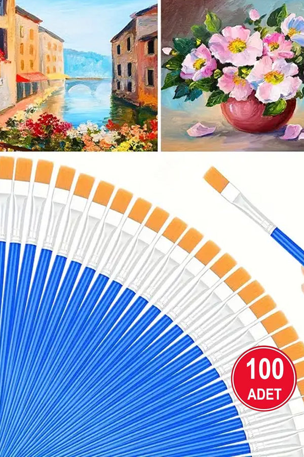100’lü Düz Uçlu Akrilik Boya Fırçası Seti – Naylon Kıllı, Yağlı Boya, Suluboya, El işi Boyama İçin Çok Amaçlı