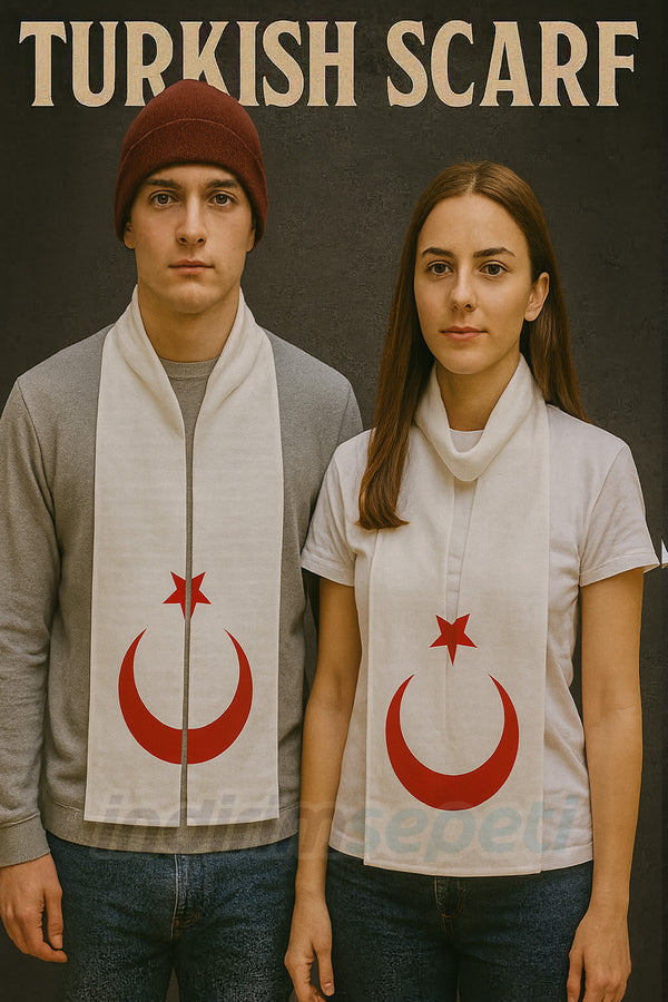 Ay Yıldız Desenli Beyaz Pamuklu Fular – 23x150 cm Etkinlikler Milli günler Kurumsal temsil