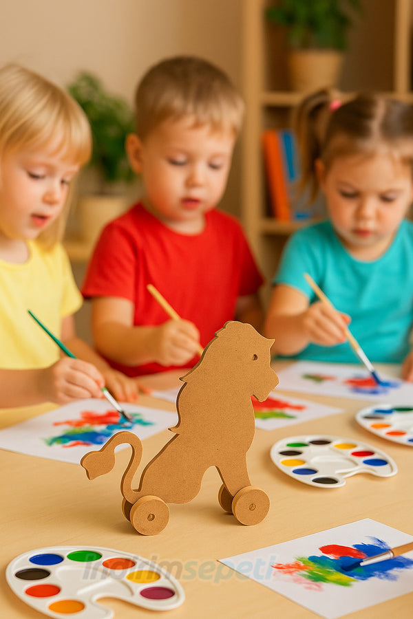 Ahşap Aslan Boyama Objesi – 20×20 cm | Sanatsal Çocuk Etkinliği