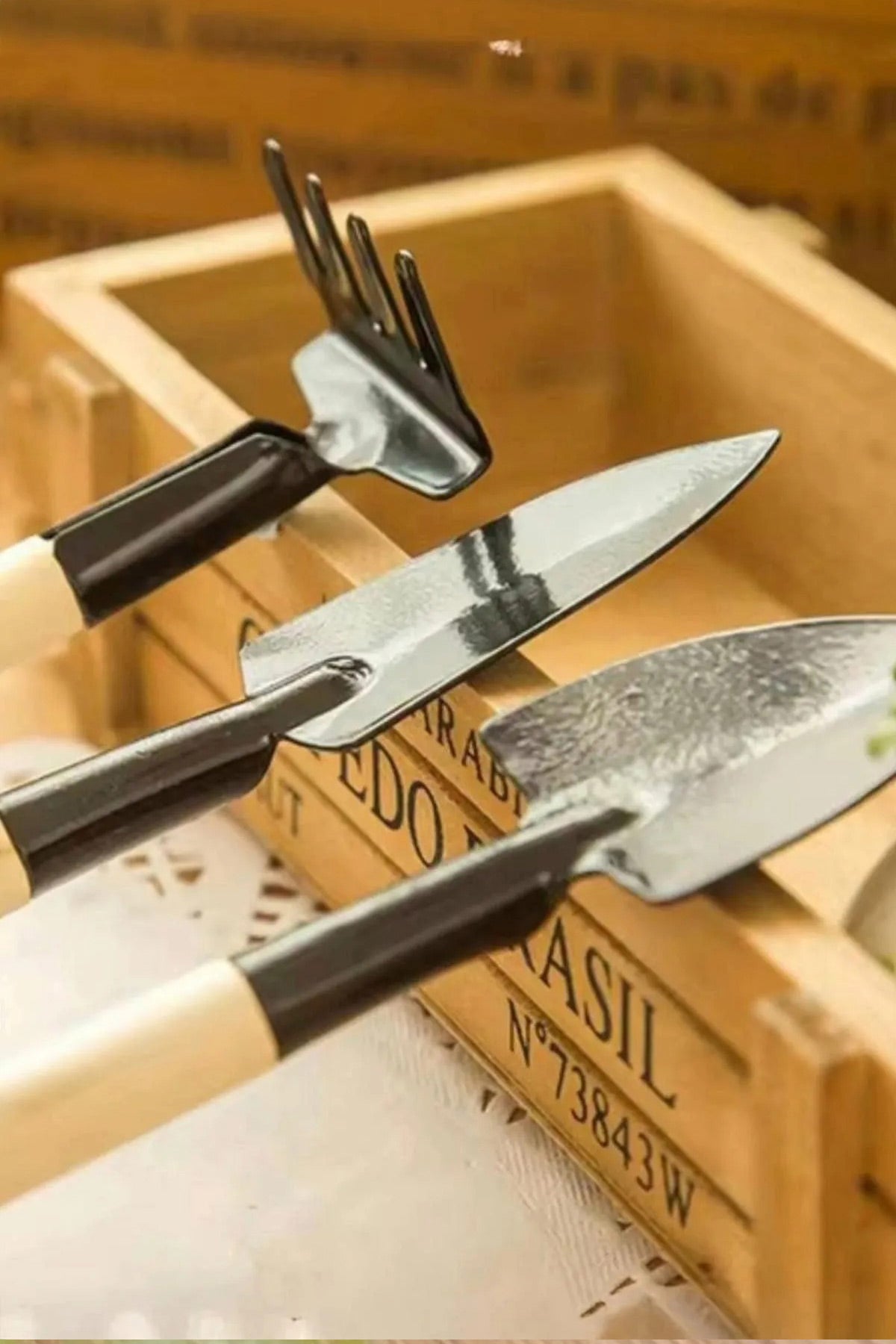 3'lü Metal Bahçe Seti Tırmık Çapa Kürek Mini Bahçe Seti Şık Tasarım Saksı Bakım Seti - Indirimsepeti