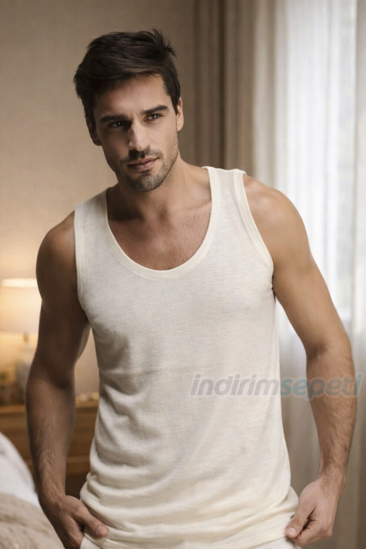 Erkek Krem Yün Atlet – %75 Yün %25 Akrilik, 4 Mevsim Nefes Alan Rahat içlik Fanila