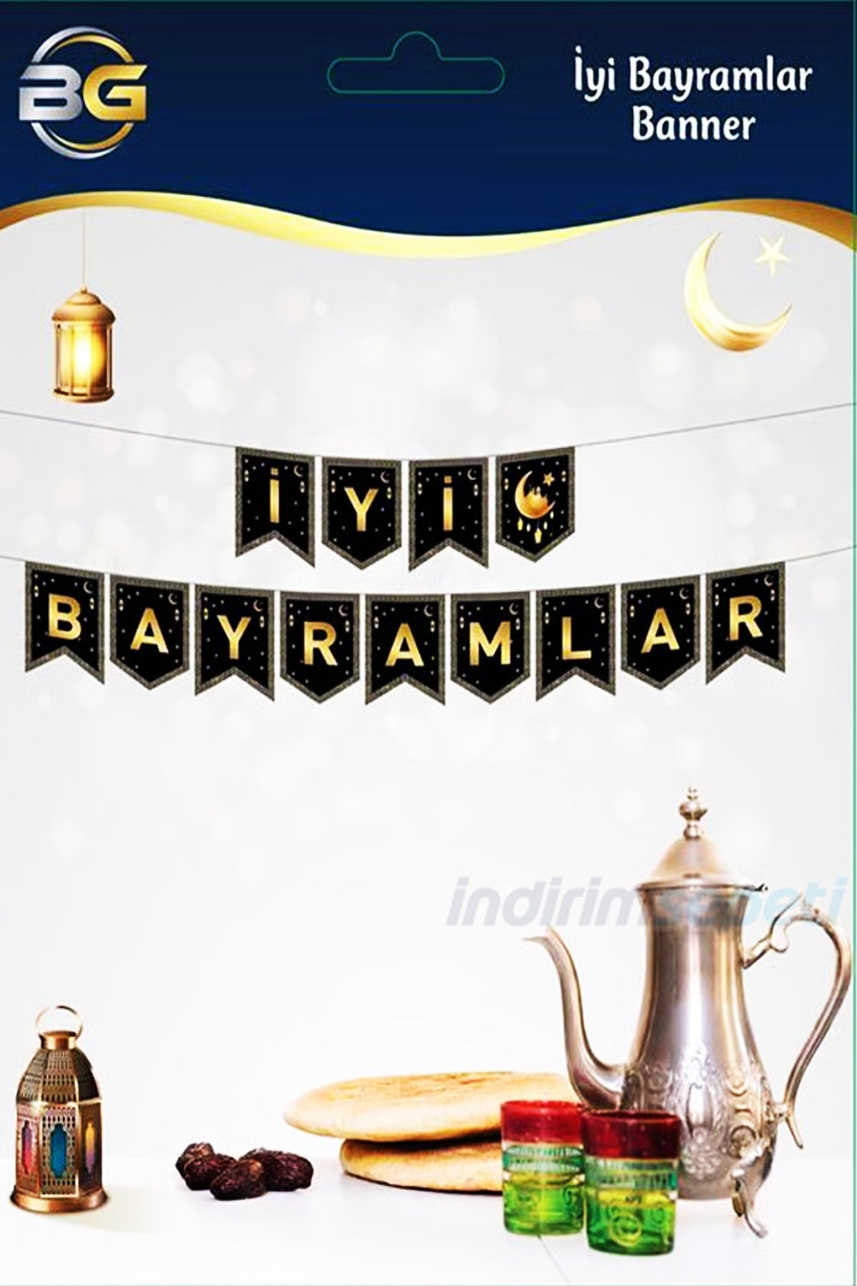 İyi Bayramlar Yazılı Banner Siyah Gold Renk Altın Renginde – 1 Set Dekoratif Bayram Süsü