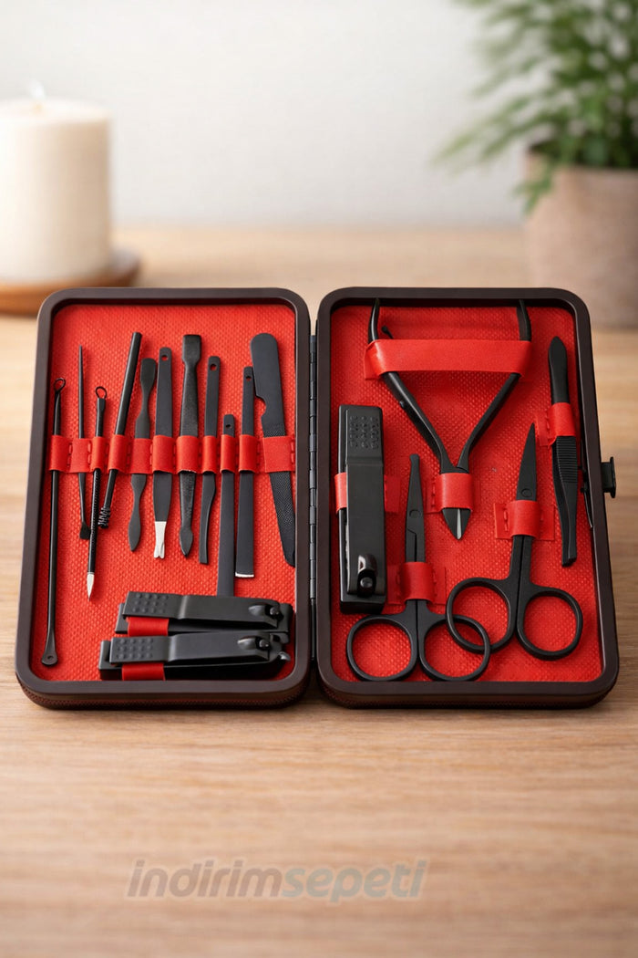 Manikür Pedikür Seti Tırnak Manikür Pensi Set 17 Pcs Tırnak Eti Manikür Makası Siyah Nokta Temizleme