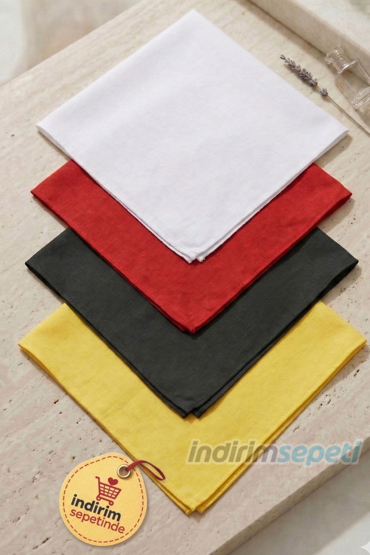 4’lü Pamuklu Bandana Seti 52x52 cm – Siyah Kırmızı Sarı Beyaz Bandana Fular Saç Aksesuar Hediyelik