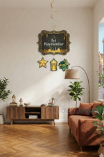 İyi Bayramlar Asmalı Tavan Süs Seti – 4 Adet Tavan Süs + Spiral – Çift Taraf Baskılı Bayram Dekoru