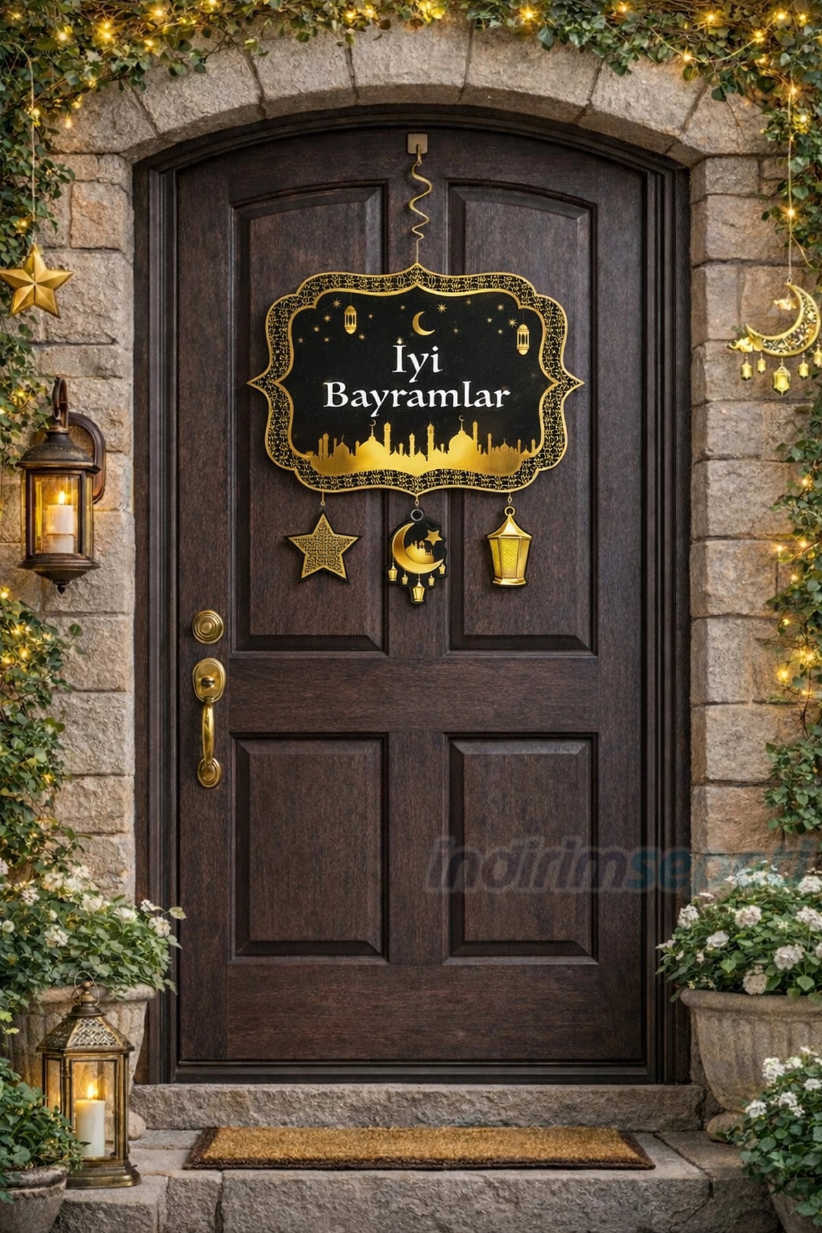 İyi Bayramlar Asmalı Tavan Süs Seti – 4 Adet Tavan Süs + Spiral – Çift Taraf Baskılı Bayram Dekoru